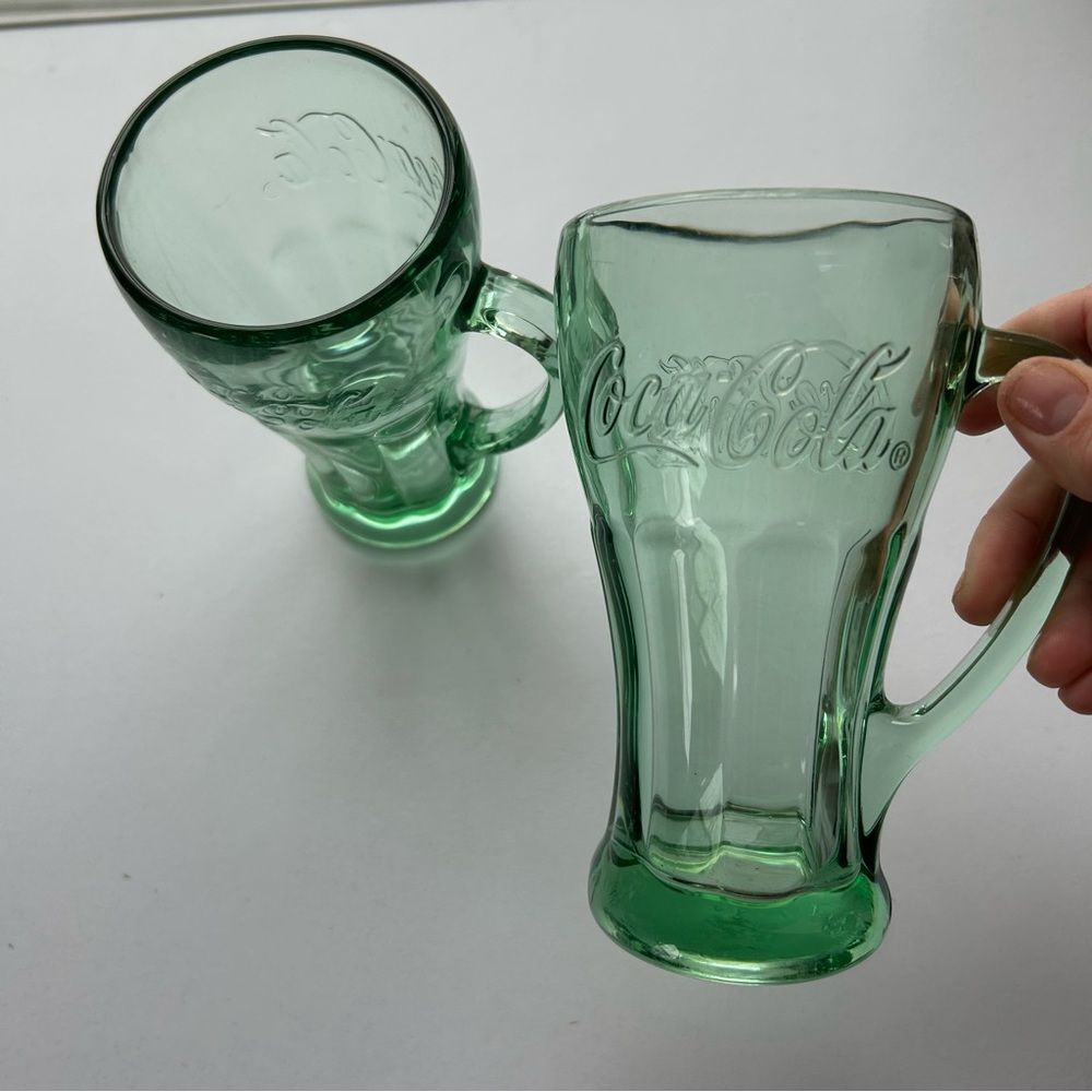 Coca Cola Embossed Green Glass Mugs